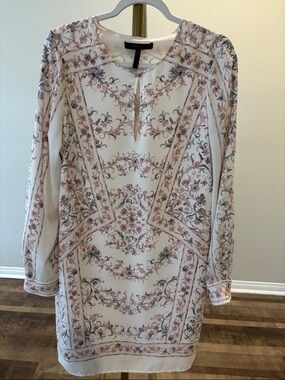 BCBGMaxAzria Cream Long-Sleeve Floral Tunic Dress